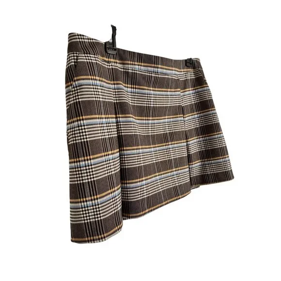 Topshop Plaid Miniskirt Size 12 Box Pleats Brown Cream NWT - Picture 10 of 11